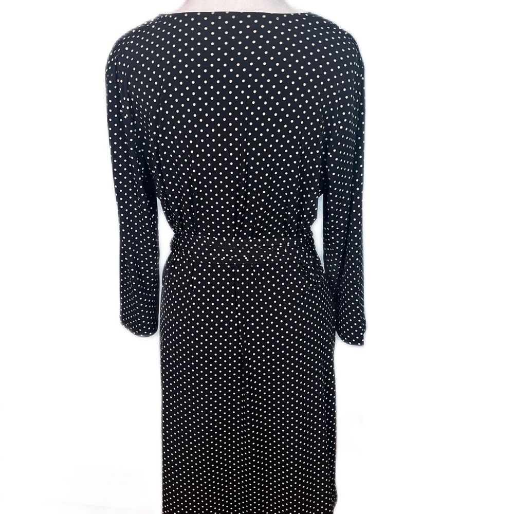 Talbots Polka Dot Wrap Dress Black White Petite 12P Career‎ Casual Chic Pristine - Picture 4 of 5